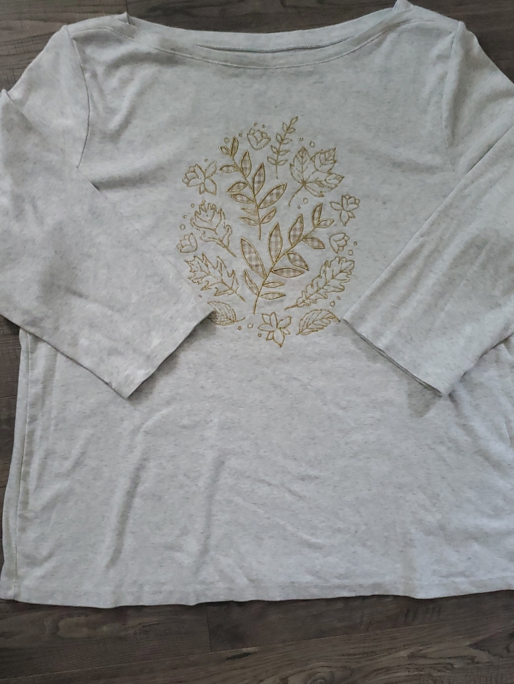 croft & barrow Cream Long Sleeve Top with Gold Floral Motif